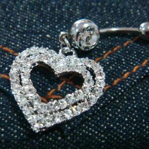 Bling Heart Love Crystal Gem Belly Button Navel..