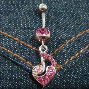 Bling Note Heart Love Crystal Gem Belly Button..