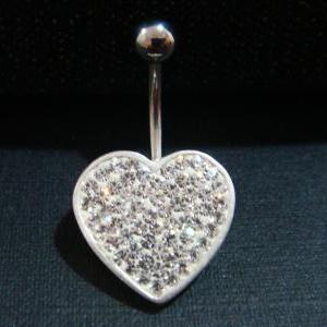 Bling Heart Love Crystal Gem Belly Button Navel..