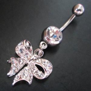 Bling Cute Bow Crystal Gem Belly Button Navel..