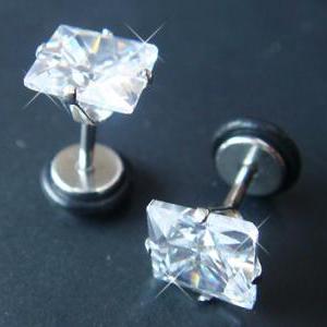 Cz Fake Square Quad Ear Plug Ring Earrings Earlet..
