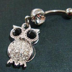 Bling Owl Crystal Gem Belly Button Navel Rings Bar..