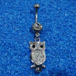 Bling Owl Crystal Gem Belly Button Navel Rings Bar..