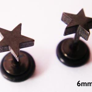 One Pair 3-size Star 16g Fake Ear Plugs Rings..
