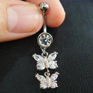 14g 3/8 Cz Butterfly Belly Button Navel Rings Ring..
