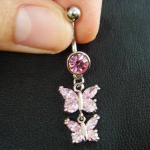 14g 3/8 Cz Butterfly Belly Button Navel Rings Ring..
