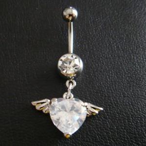 14g 3/8 Heart Cupid Love Cz Belly Button Navel..