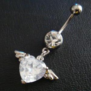 14g 3/8 Heart Cupid Love Cz Belly Button Navel..