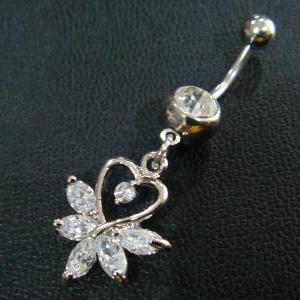 14g 3/8 Heart Love Cz Belly Button Navel Rings..