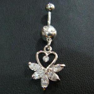 14g 3/8 Heart Love Cz Belly Button Navel Rings..