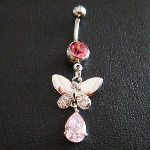 14g 3/8 Butterfly Cz Belly Button Navel Rings Ring..
