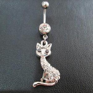 14g Cat Crystal Belly Button Navel Rings Bar Ring..