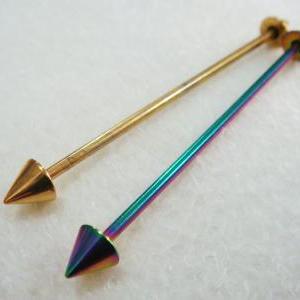 14g 49mm Spike Cone Long Industrial Bar Barbell..