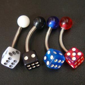 Lot 4 Pcs 14g~3/8 Dice Belly Button Navel Rings..