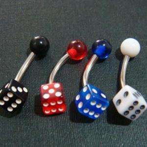 Lot 4 Pcs 14g~3/8 Dice Belly Button Navel Rings..