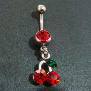 14g~3/8 Cherry Belly Button Navel Rings Ring Bars..