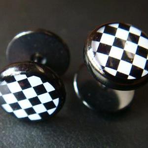 Pair Chess Fake Plugs Ear Plug Rings Earrings..