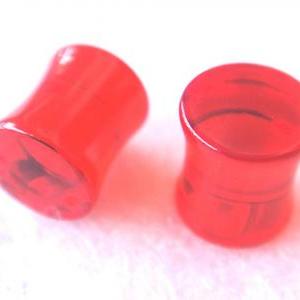 One Pair 0g Red Double Flare Earrings Earlets Lobe..