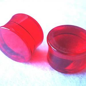 One Pair 14mm Red Double Flare Earrings Earlets..