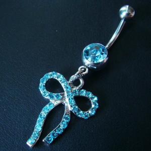 14g Bling Dangle Bow Crystal Gem Belly Button..