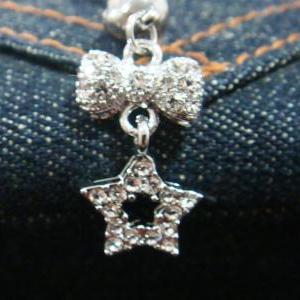 14g Bling Dangle Bow Star Crystal Gem Belly Button..