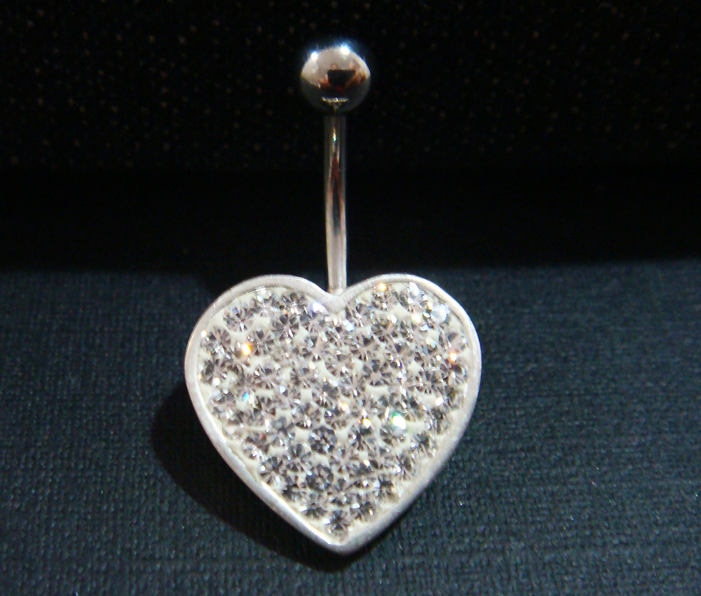 Bling Heart Love Crystal Gem Belly Button Navel Rings Bar Body Piercing