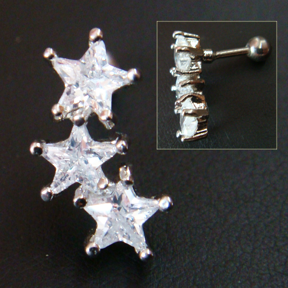 Star Fake Ear Plug Ring Earrings Earlets Barbell Bar Body Piercing Jewelry