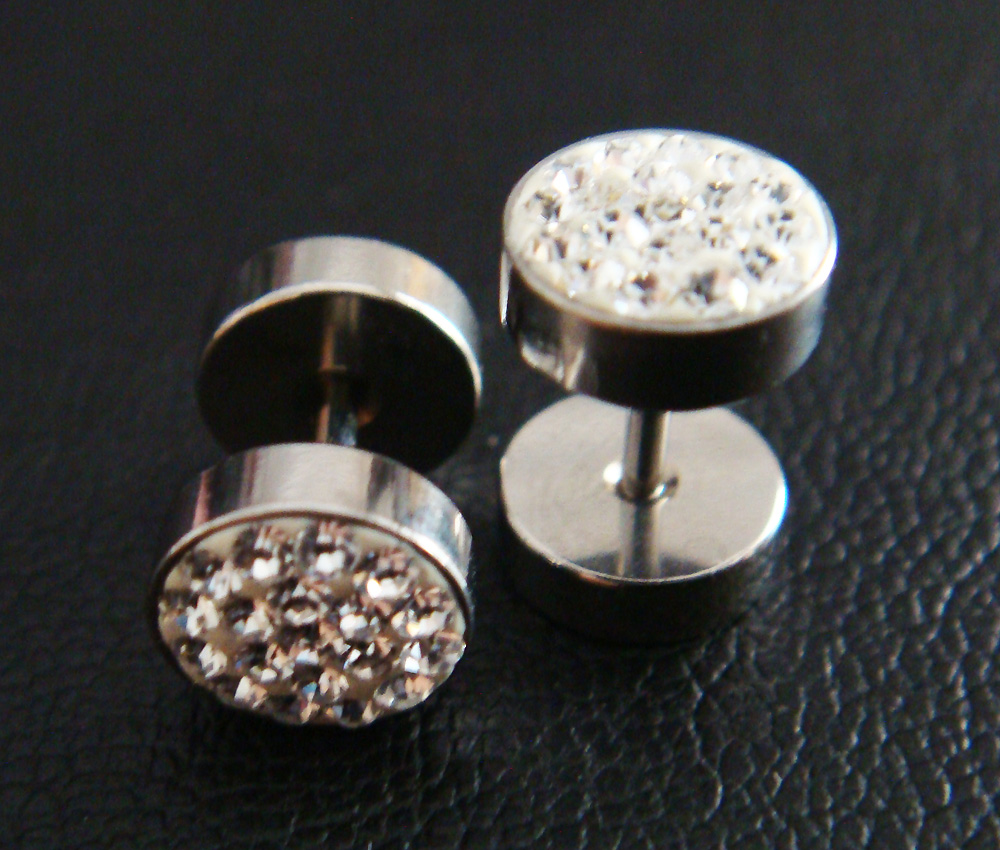 16g Pair Clear Crystal Fake Steel Ear Plug Rings Earrings 00g 10mm Body Piercing Jewelry Gift