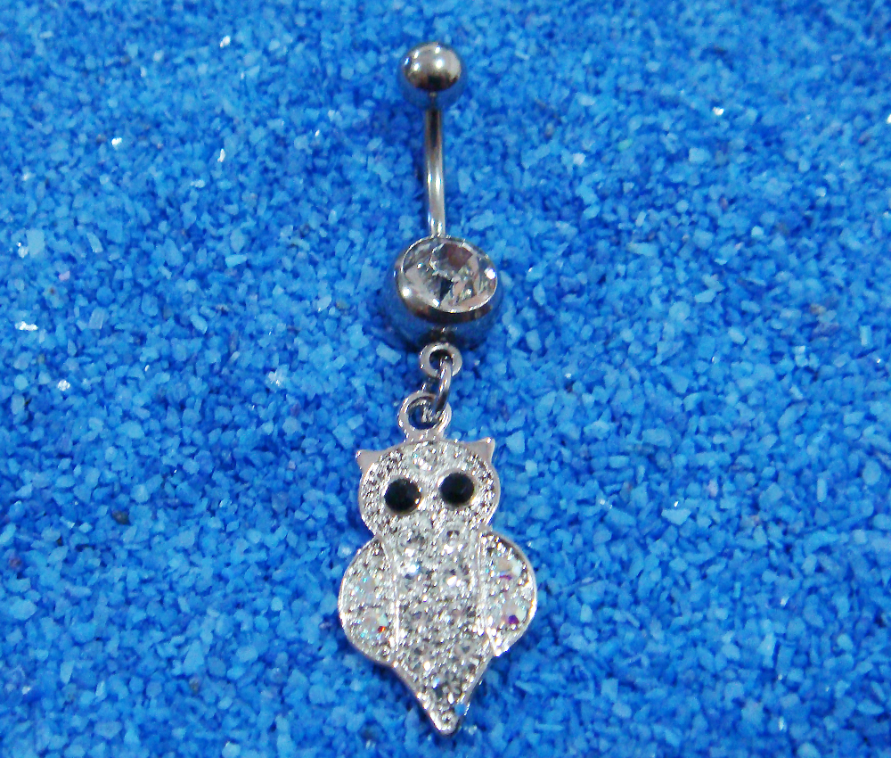 Bling Owl Crystal Gem Belly Button Navel Rings Bar Body Piercing
