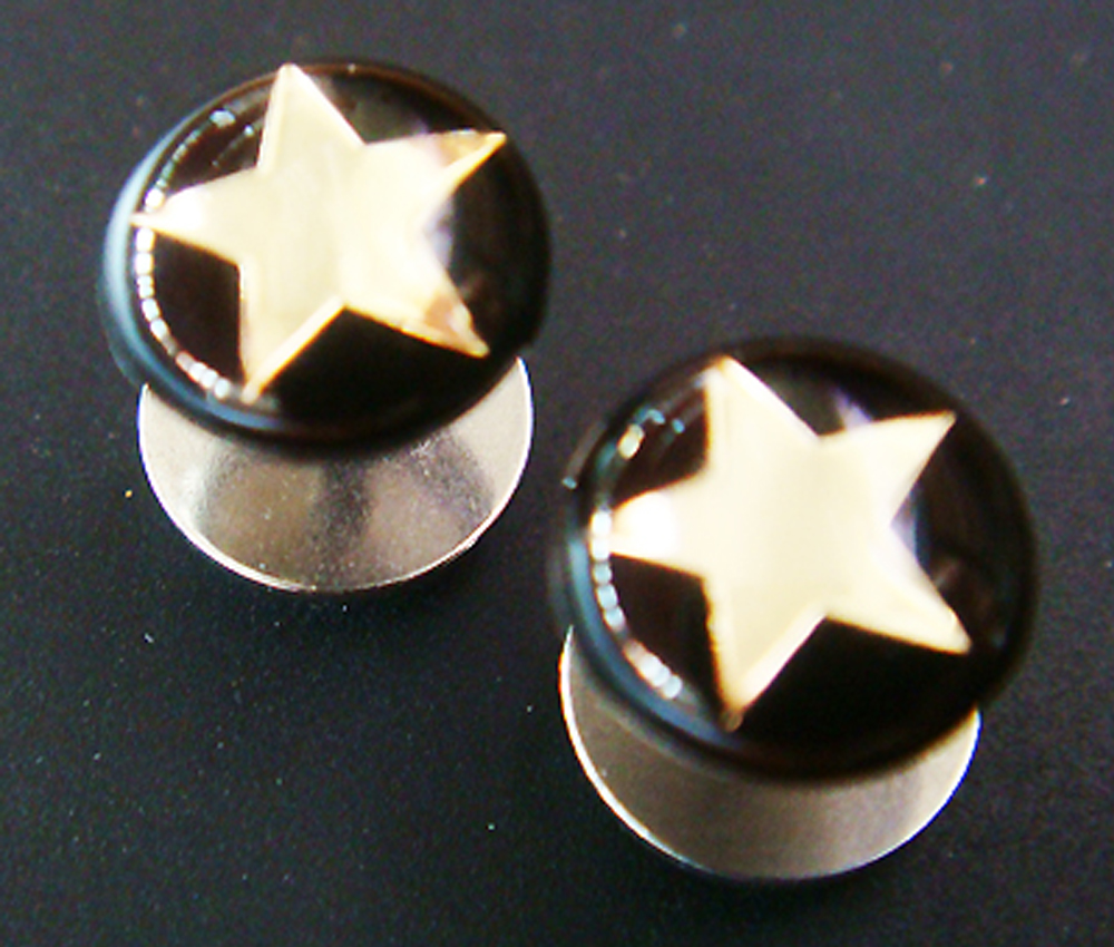 16g One Pair Star 0g Fake Plugs Ear Plug Rings Earrings Earlets Lobe Body Piercing Jewelry