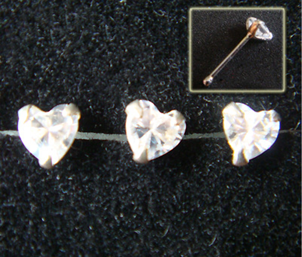 Lot 3 Cz Heart Love Tiny Nose Stud Bone Rings Ring Silver Bar Body Piercing Jewelry