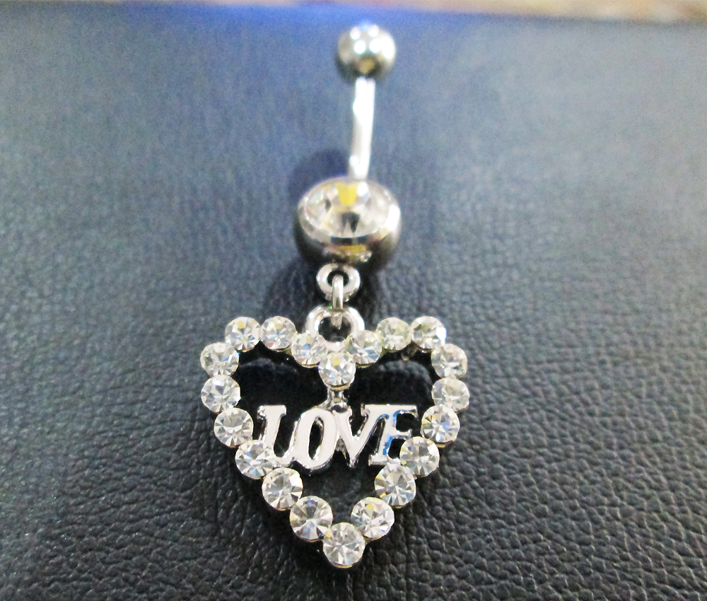 14g 3/8 Heart Love Belly Button Navel Rings Ring Bar Body Piercing Jewelry