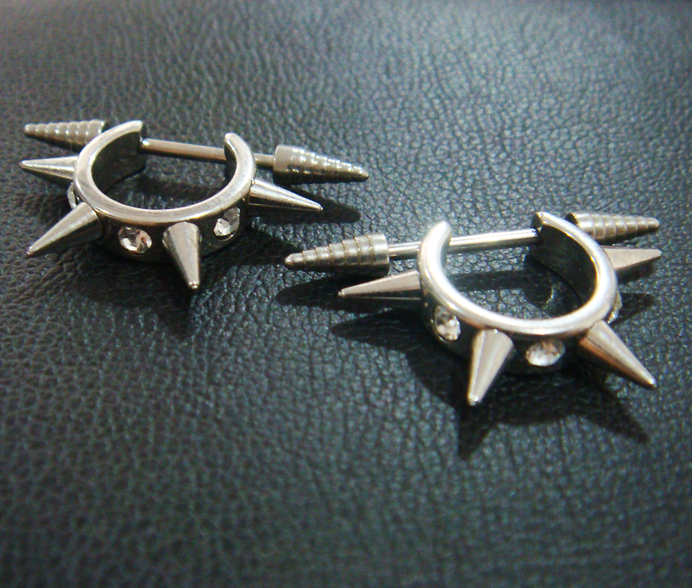 16g 1.2mm Pair Ear Ring Earlets Earrings Spike Barbell Body Piercing Jewelry