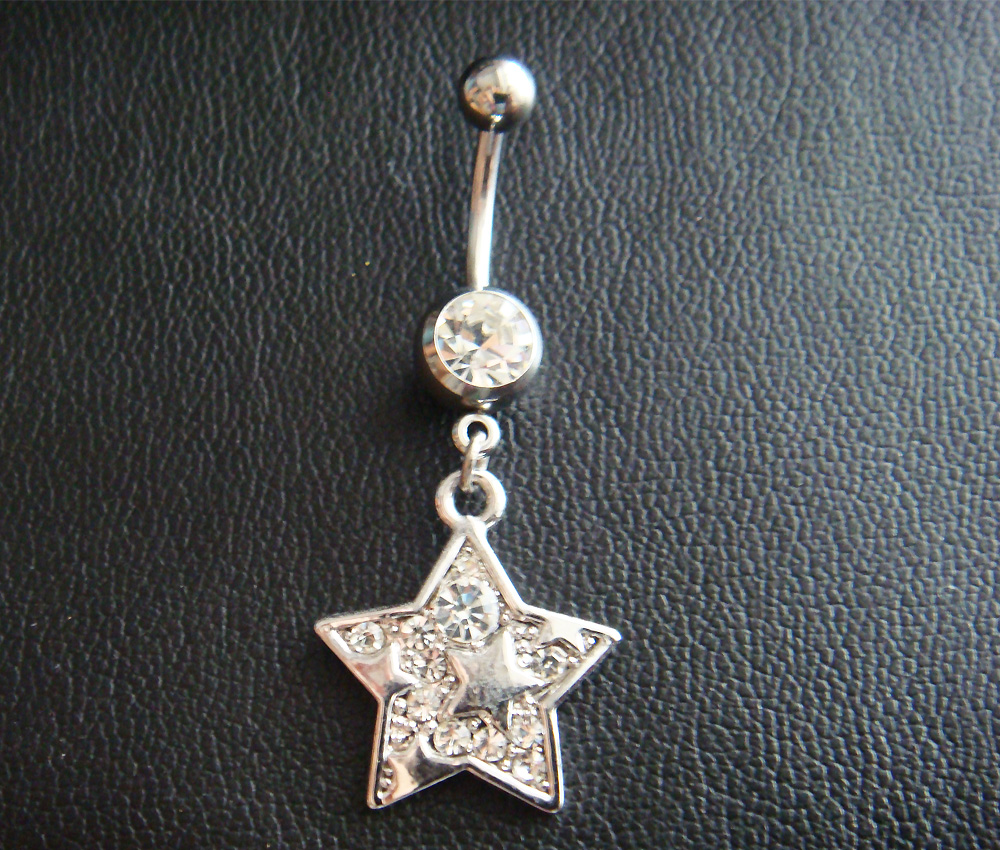 14g~3/8 Star Dangle Belly Button Navel Rings Ring Bar Body Piercing Jewelry