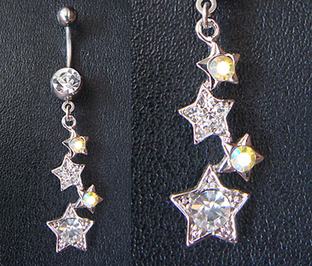 14g~3/8 Star Dangle Belly Button Navel Rings Ring Bar Body Piercing Jewelry