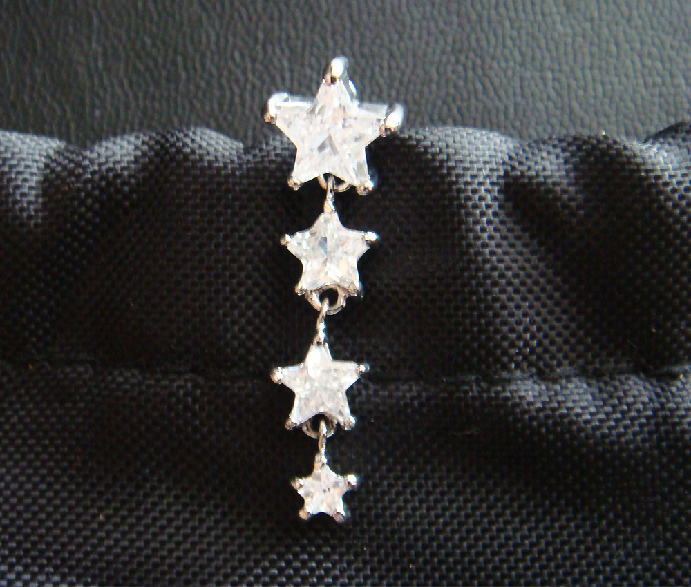 14g~3/8 Cz Reverse Star Dangle Belly Button Navel Rings Ring Bar Body Piercing Jewelry