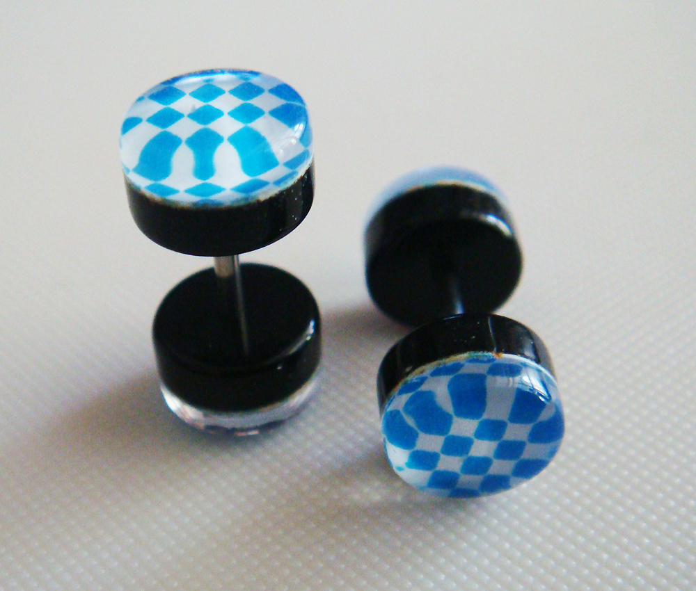 16g Pair Chess Acrylic Fake 0g Ear Plug Rings Earrings Earlets 0 Gauge Body Piercing