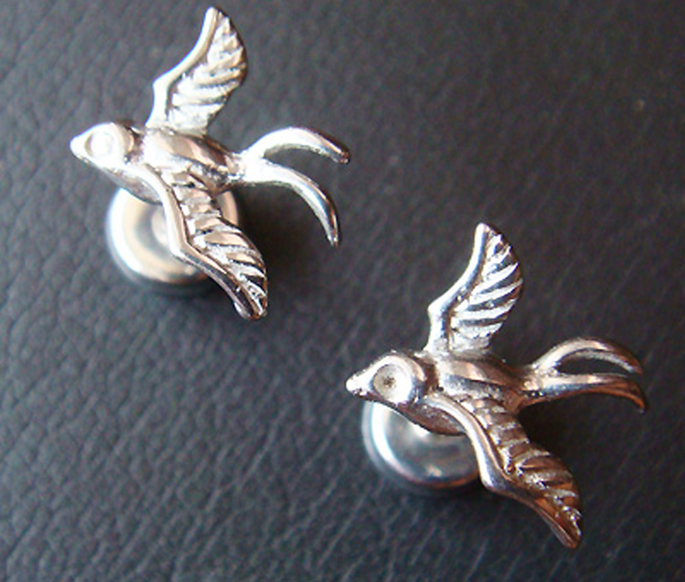 16g Pair Bird Steel Fake Ear Plugs Ring Earlets Earrings Lobe Body Piercing