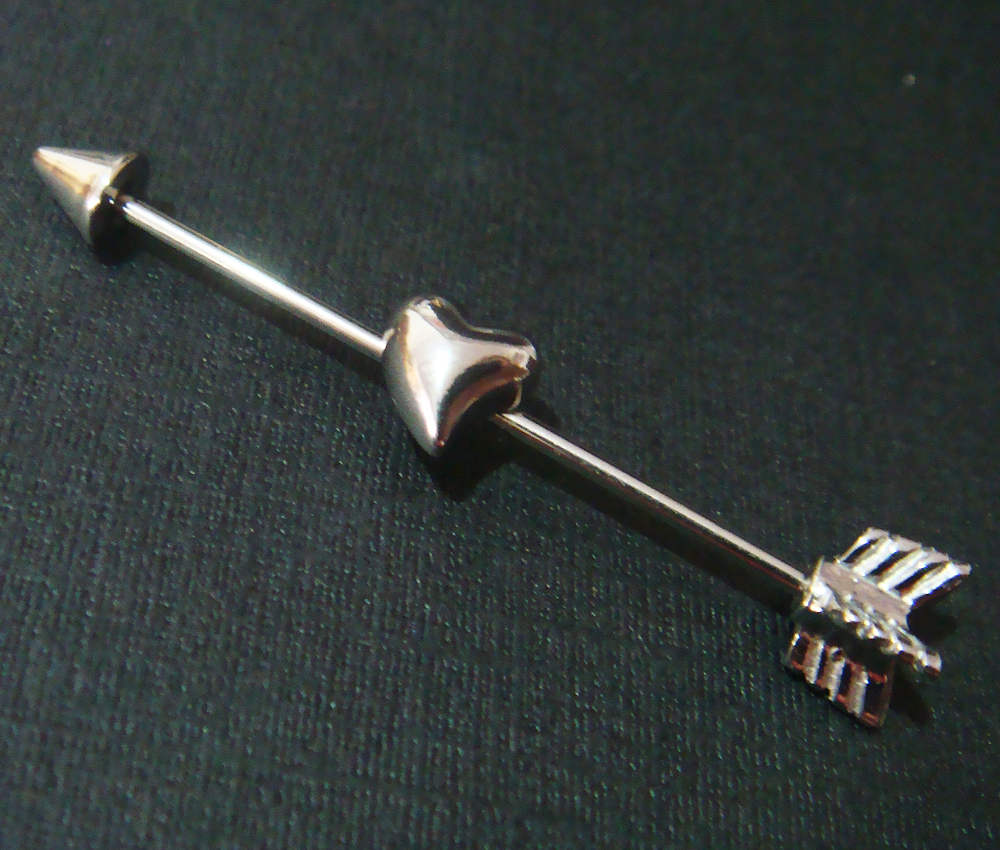 Heart Love Arrow Long Industrial Bar Barbell Ear Ring Body Piercing Gift