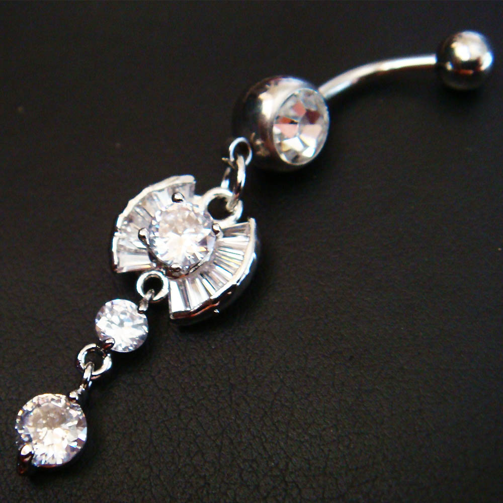 14g Bling Dangle Cz Belly Button Navel Rings Bar Body Piercing Jewelry