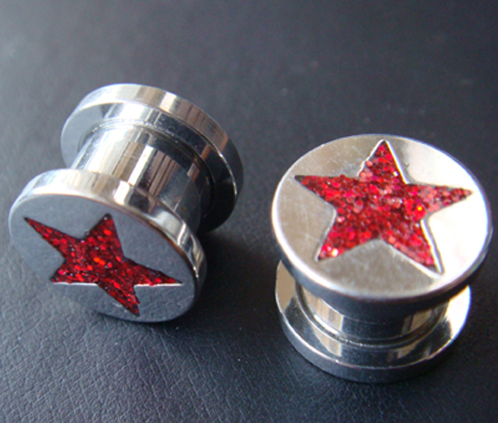 One Pair 00g Star Flesh Tunnels Tunnel Ear Plug Earlets Lobe Earrings